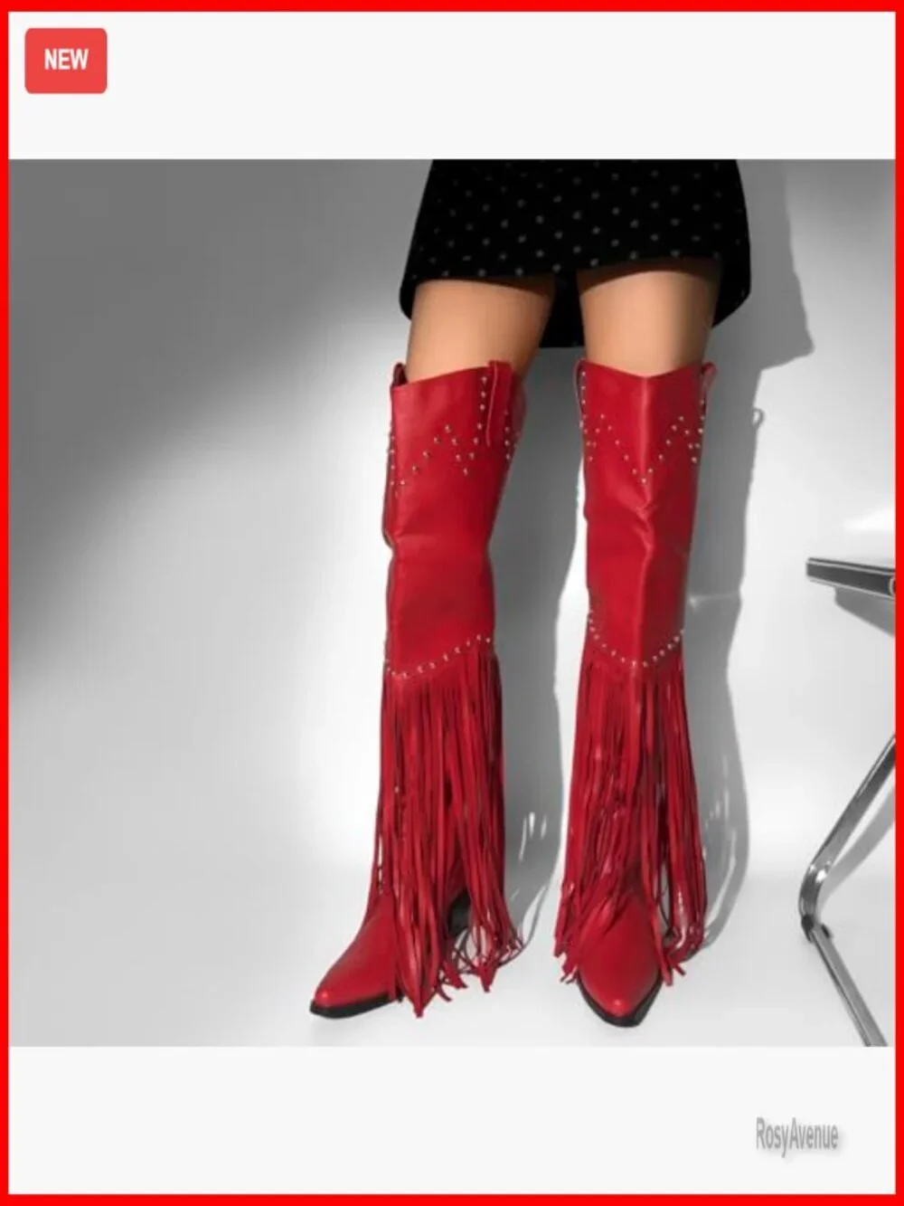 Fringe Tassel Over Knee Western Boots Wide Calf Block Heel Zip Closure